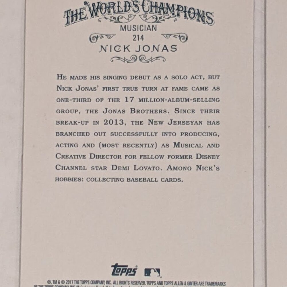 NICK JONAS Brothers 2017 Topps Allen & Ginter X Black Border Parallel #214 Cards - Picture 8 of 12